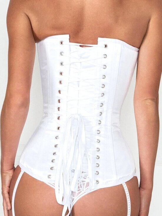 EU Steel Boned Waist Trainer Longline Overbust Corset White Satin US 2 NWT - Picture 2 of 10